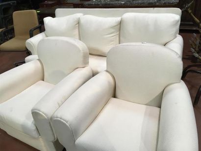 null Canapé + paire de fauteuils tissus blanc moderne