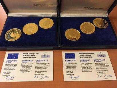 null 2 écrins de 3 pièces en or. Union européenne. Poids : 2 x (25,90 g 25,80 g 25,90...