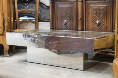 null Table basse formant bar en verre fumé et métal chromé
38 L : 120 P : 70 cm
