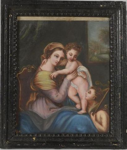 null Vierge à l'Enfant avec Saint Jean-Baptiste 
gouache sur papier
18ème siècle
26...