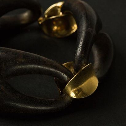 null Bracelet maillons ébène avec liens en or jaune (750) 18K. Longueur : 17 cm....