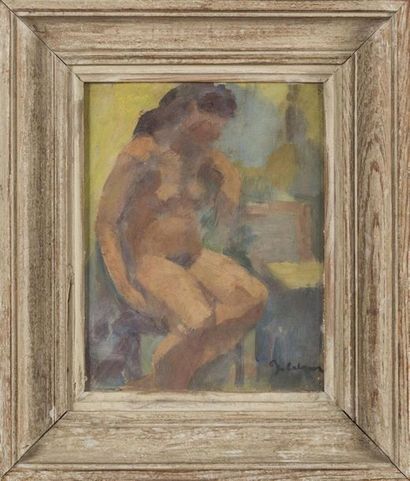 null Juliette CALAME (1864 - 1933)
nu féminin assis 
huile sur carton 
Signé en bas...