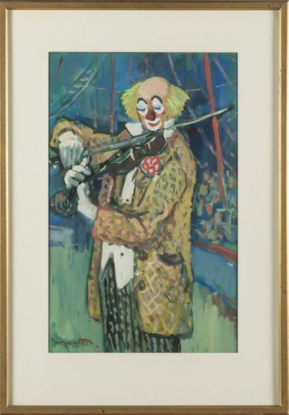 null Maurice MONTET (1905-1997)
Le clown musicien
Gouache sur papier
Signée en bas...