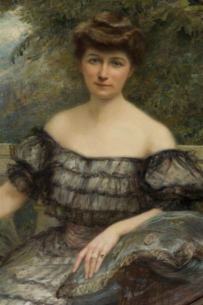 null Tony TOLLET (1857- 1953)
Portrait de Valentine de VILLAINE
Huile sur toile à...