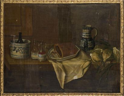 null Ecole française du 19ème siècle
Nature morte 
Huile sur toile
Manques et re...