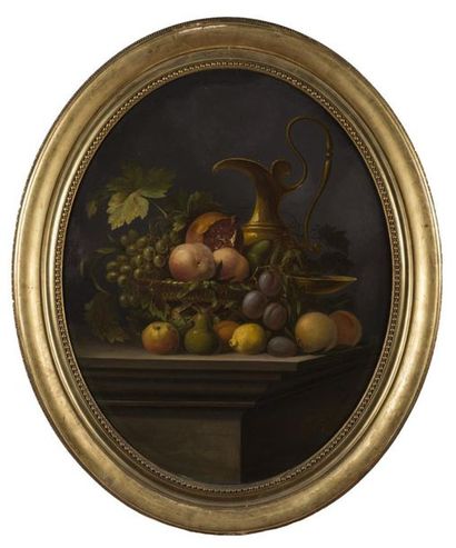 null Mathieu BERGER (Ecole lyonnaise 19eme siècle)
Nature morte aux fruits et corbeille...