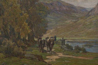null Clovis TERRAIRE (1858 - 1931)
Vaches 
Huile sur toile
Signée en bas à droit...