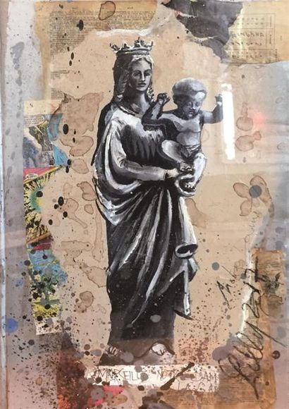 null LILLY (1970)
Notre Dame de la Garde
Acrylique, collage et spray sur carton,...