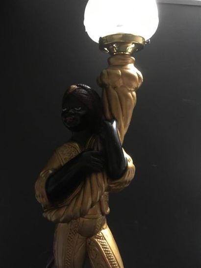 null Lampe porte torchère en bois polychrome