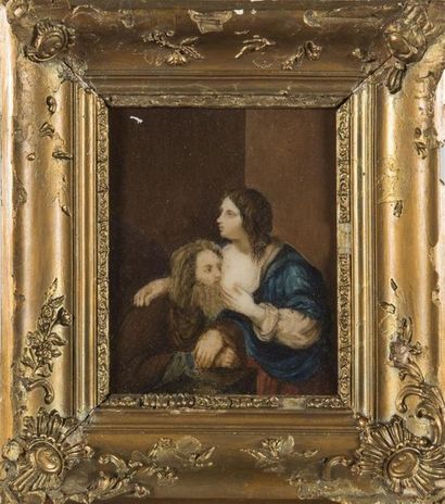 null Ecole italienne 18ème siècle, 
La charité romaine, peinture sur albâtre
14 x...