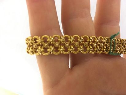 null Bracelet souple en or jaune (750) 18K maillons anneaux filetés avec joints perlés....