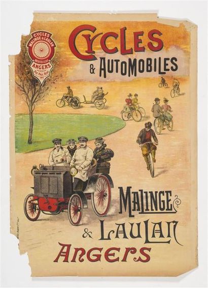 null Anonyme - Cycles et Automobiles MALINGE & LAULAN. Angers. Imp. ? 125 x 90 cm....