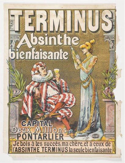 null Anonyme - TERMINUS. Absinthe bienfaisante. Imp. Camis, Paris. 200 x 130 cm....