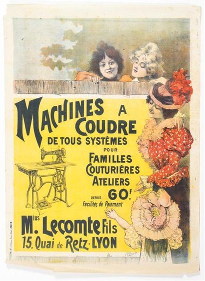 null CLOUET Émile - Machine à coudre LECOMTE. Imp. Kossuth, Paris. 130 x 95 cm. Petits...