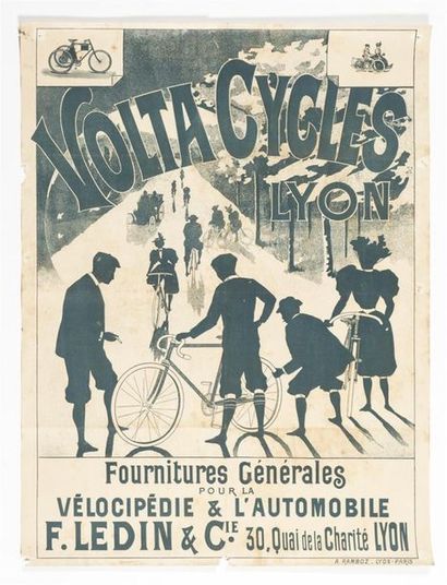 null Anonyme - VOLTA CYCLES. Imp. Ramboz, Lyon. 82 x 63 cm. Au revers cachet du 14...