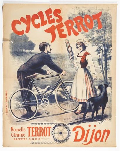 null D'ANTE - Cycles TERROT. Dijon - Ed. Gerin. 143 x 110 cm. Déchirures en haut...