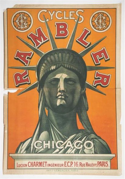null Anonyme - Cycles RAMBLER - Chicago. Imp. Lemercier à Paris 110 x 150 cm x 2....