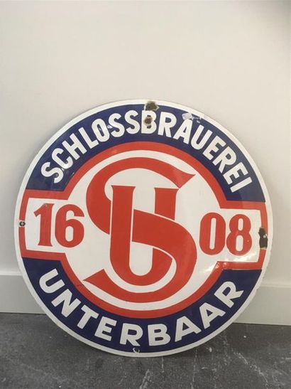 null SCHLOSSBRAUEREI 1608 UNTERBAAR
Plaque circulaire émaillée 
D : 50 cm