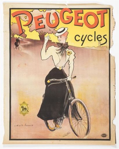 null LUCAS Charles 46 - PEUGEOT Cycles. Imp. Camis, Paris. 140 x 110 cm. Manques...