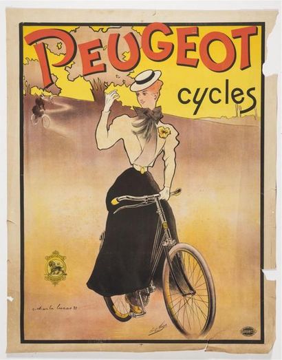 null LUCAS Charles- PEUGEOT Cycles. Imp. Camis, Paris. 140 x 110 cm. Un manque dans...