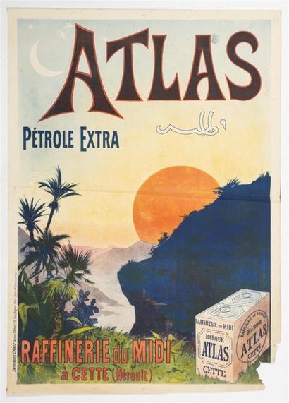 null Anonyme - ATLAS. Pétrole extra. Imp. Chaix, Paris. 120 x 90 cm. Cachet d'affichage....