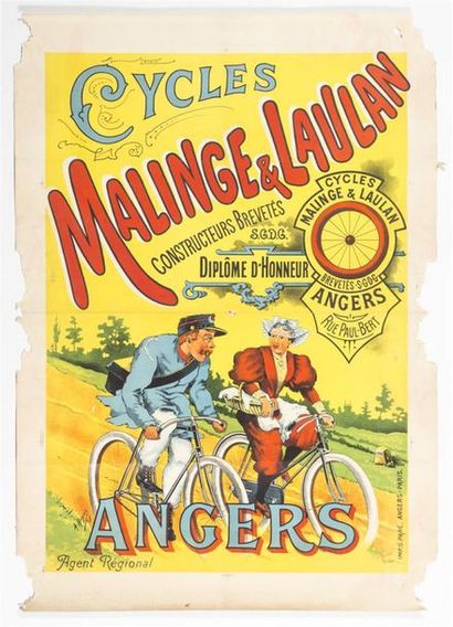 null A.HUGEDE - Cycles MALINGE & LAULAN. Imp.Paré, Angers et Paris 144 x 95 cm, manques...