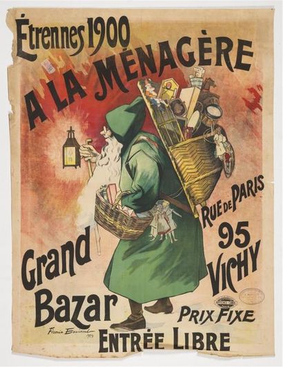 null BUISSET Firmin, - À LA MÉNAGÈRE. Grand Bazar. Imp.Camis Paris 130 x 97 cm. 
Manques...