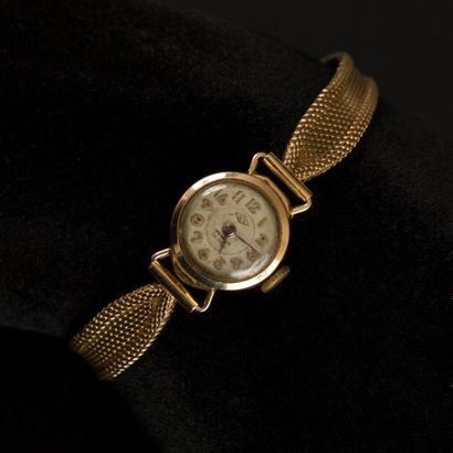 null SCO. Montre de dame boitier et bracelet en or jaune (750) 18K. Mouvement mécanique,...