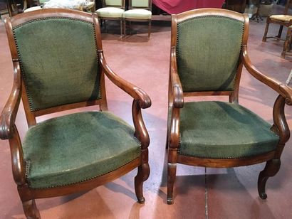 null Paire de fauteuils en velours verts