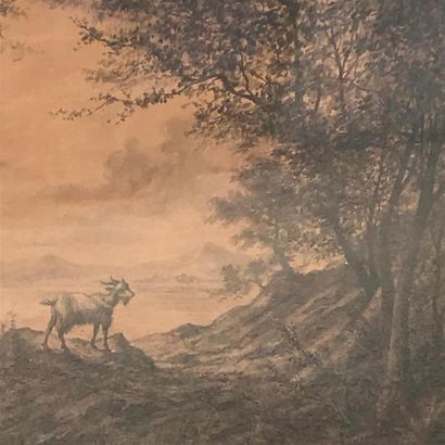 null TILLET (1844-1889) peintre lyonnais
Bouc dans un paysage de bois et lac
Grand...