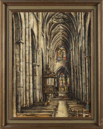 null Lucien ANCEL (1914-1985)
Intérieur de l'église de Villefranche 
Huile sur toile,...