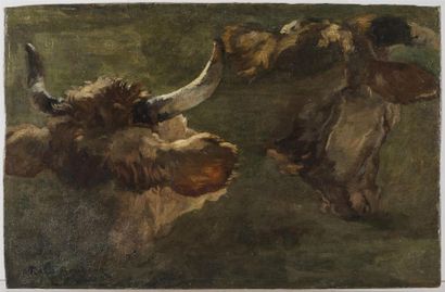 null Rosa BONHEUR (1822-1899)
Etude de têtes de vaches
Huile sur panneau , signée...