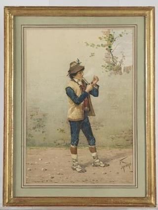 null Filippo INDONI (1842-1908)
Le fumeur de pipe
Aquarelle sur papier
51 x 35 c...