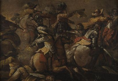 null Ecole italienne du 18ème siècle
Choc de cavalerie 
Huile sur panneau
17 x 22...