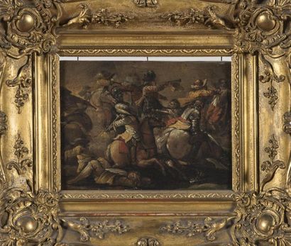 null Ecole italienne du 18ème siècle
Choc de cavalerie 
Huile sur panneau
17 x 22...