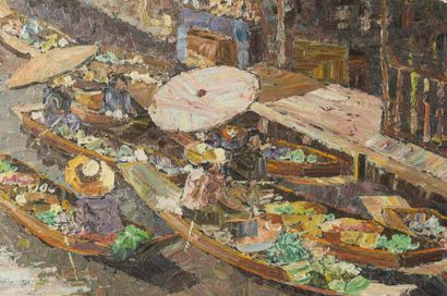 null Gustav-Pietr ADOLFS (1897-1968)
Marché lacustre au Vietnam 
Huile sur toile...