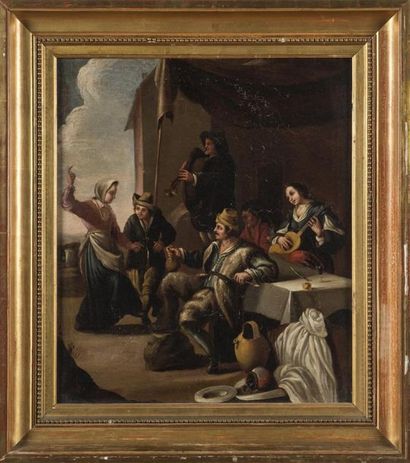 null Suiveur de WOUWERMANS ou WOUWERMAN
17e siècle
Bambochade
Huile sur toile
45...