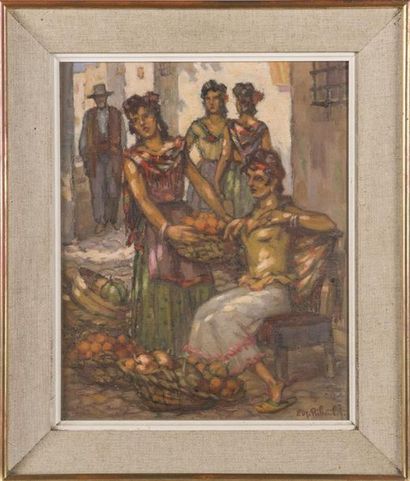null Eugène RIBOULET (1883 - 1972)
Les marchandes d'oranges à Cadix 
Huile sur panneau
41...