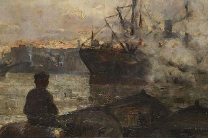 null Piero TOZZI (1883 - 1974)
Le port de Naples, 
Huile sur toile, signée en bas...