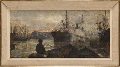 null Piero TOZZI (1883 - 1974)
Le port de Naples, 
Huile sur toile, signée en bas...