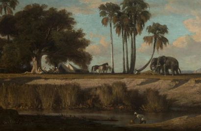 null Charles de TOURNEMINE (1812-1872)
Le campement aux Indes 
Huile sur toile ,...