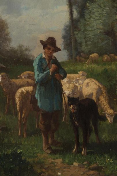 null André CORTES (1810-1879)
Le berger
Huile sur toile
Signée en bas à gauche
92...