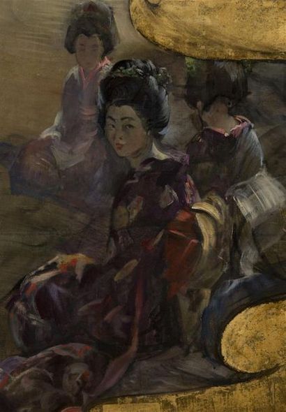 null Ecole Japoniste fin 19ème, début 20ème
Quatre geishas assises
Huile sur toile...
