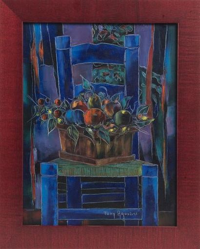 null Tony AGOSTINI (1916 - 1990)
Nature morte aux fruits fond bleu
Huile sur toile
35...