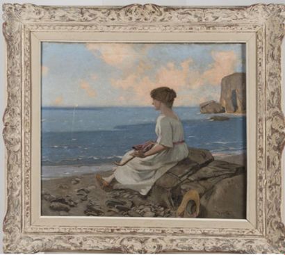 null Edward MENTA (1858-1887) , école suisse
Contemplation
Huile sur toile, signée...