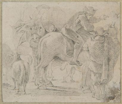 null d'après Nicolaes BERCHEM (1620-1683) 
Cavalier 
dessin au crayon
9 x 11 cm
(déchirure...