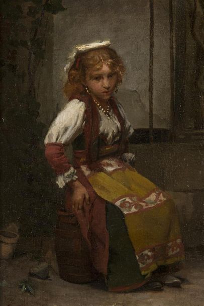 null Jean-François PORTAELS (1818 - 1895)
Jeune fille assise
Huile sur toile, signée...