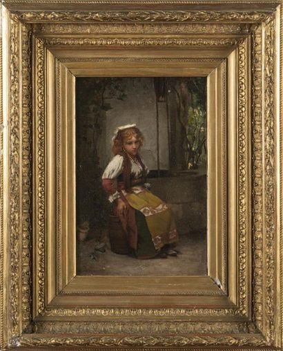 null Jean-François PORTAELS (1818 - 1895)
Jeune fille assise
Huile sur toile, signée...