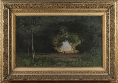 null Carlo FOLLINI (1848 - 1938)
Promenade dans le sous-bois
Huile sur toile, signé...