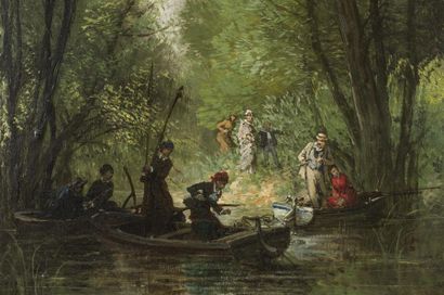 null Eugène BLASSET (19ème)
La partie de pêche
Huile sur toile , signée bas droite...